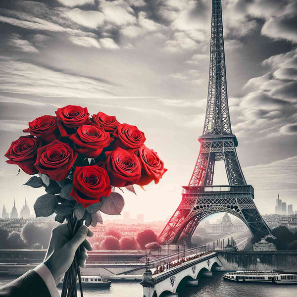 Malen nach Zahlen - Eifelturm mit Rosen