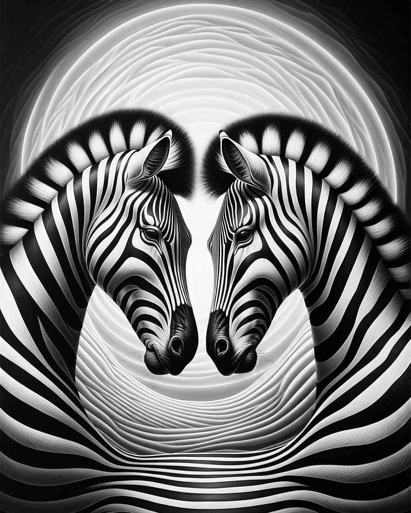 Zebras in Schwarz Weiß – Malen nach Zahlen