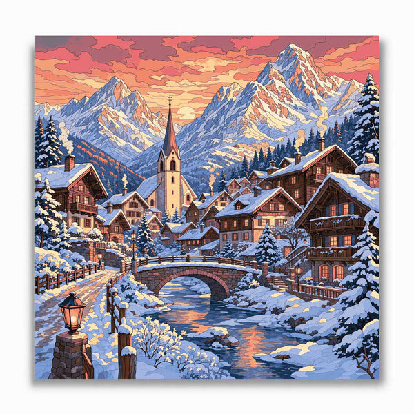 Malen nach Zahlen - Winterliches Bergidyll – Zauber des Abends