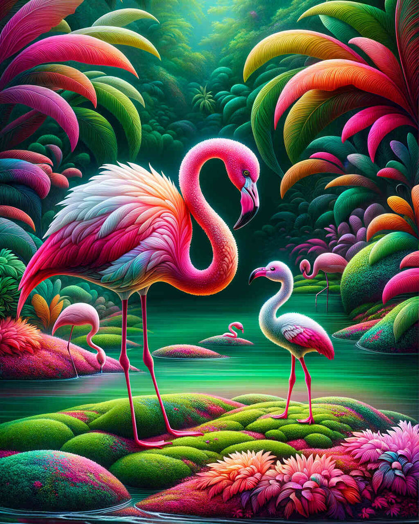 Flamingo, Mutter mit Kind – Malen nach Zahlen