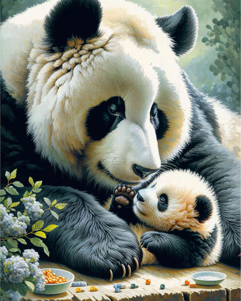 Panda Mutter mit Kind – Malen nach Zahlen