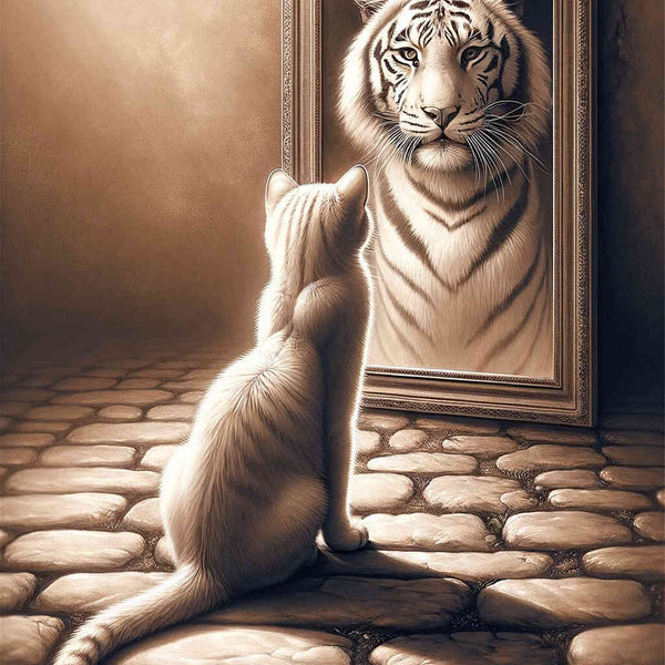 Malen nach Zahlen - Katze Weißer Tiger Spiegelbild