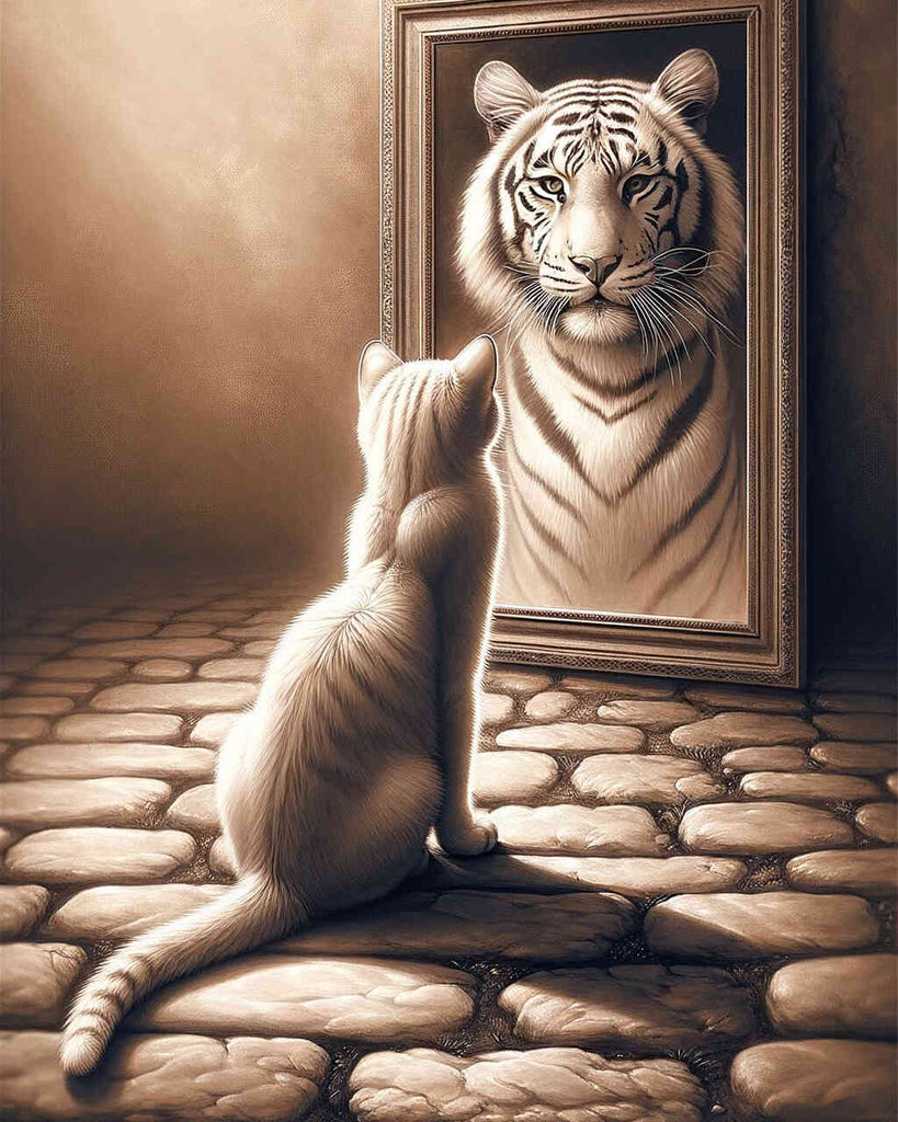 Malen nach Zahlen - Katze Weißer Tiger Spiegelbild