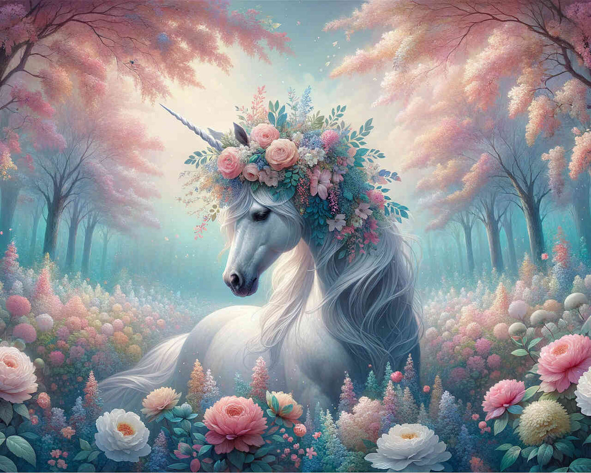 Einhorn mit Blumen – Malen nach Zahlen