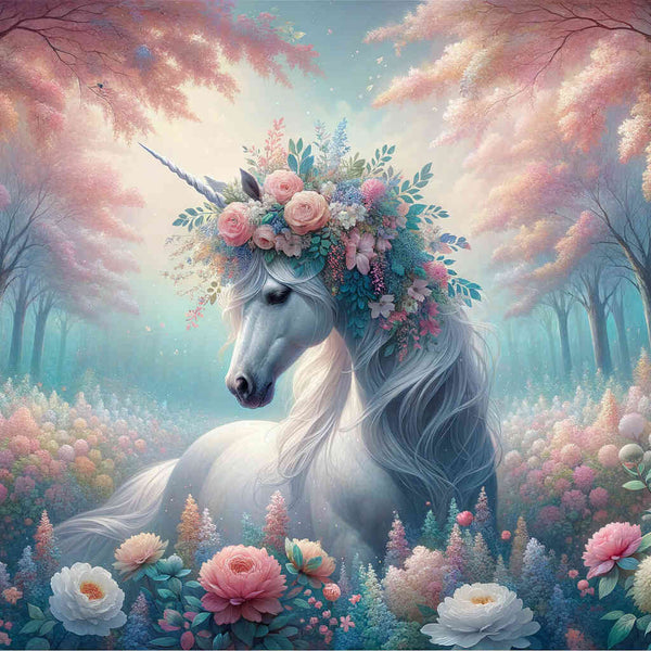 Einhorn mit Blumen – Malen nach Zahlen
