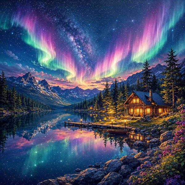 Malen nach Zahlen - Magische Nordlichter über dem See