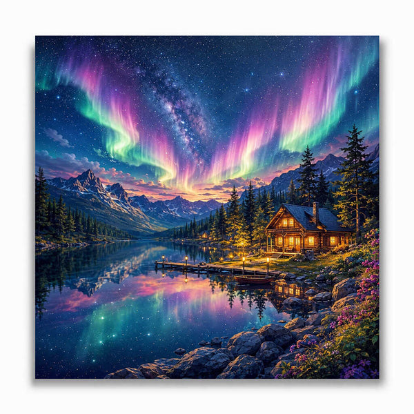 Malen nach Zahlen - Magische Nordlichter über dem See