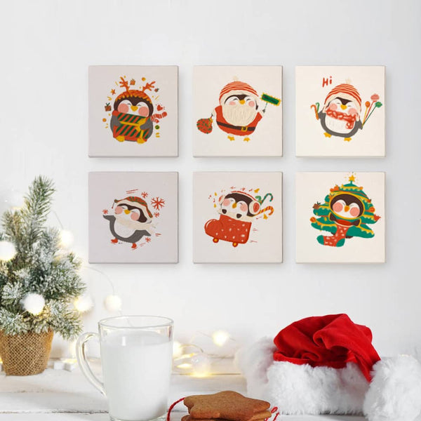 Winterliche Pinguinparade 6er SET - Mini Malen nach Zahlen