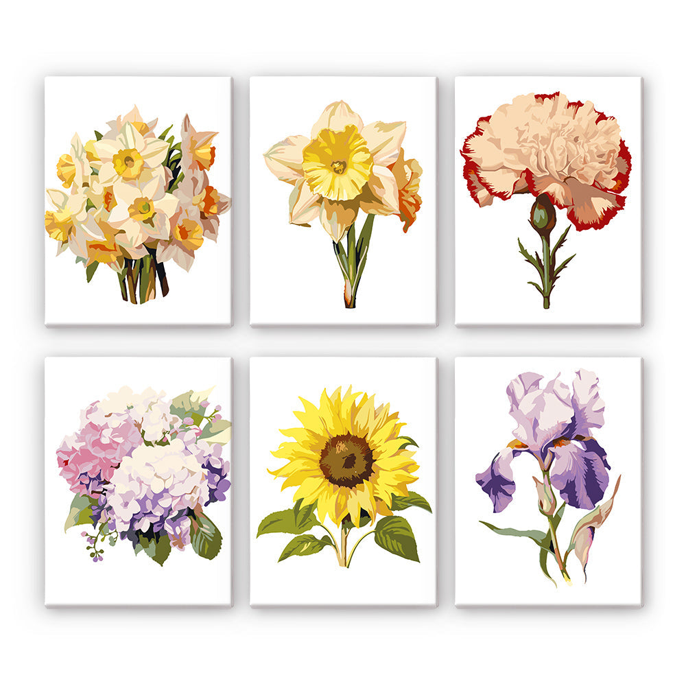 Bunte Blumenvielfalt Two 6er SET - Mini Malen nach Zahlen