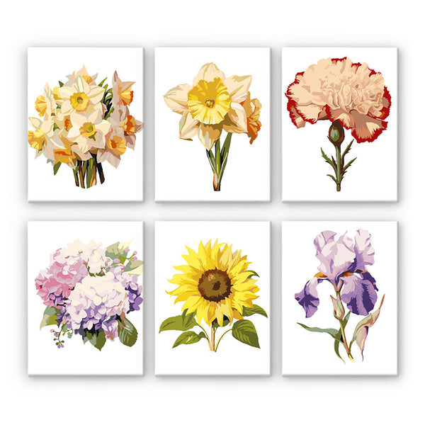 Bunte Blumenvielfalt Two 6er SET - Mini Malen nach Zahlen