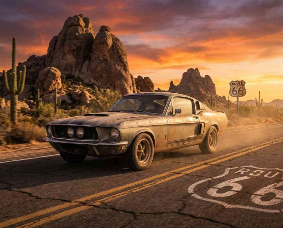 Malen nach Zahlen - Route 66, Freiheit im Sonnenuntergang