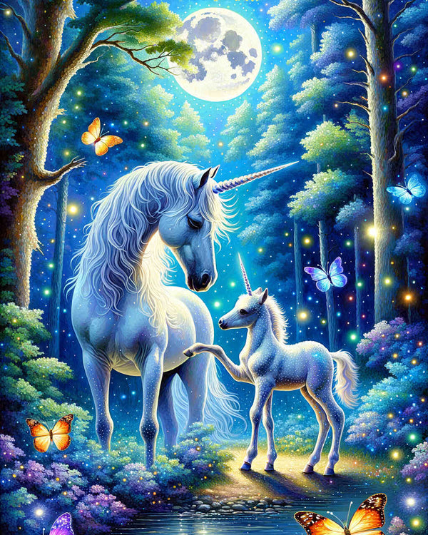 Einhorn Mutter mit Fohlen – Malen nach Zahlen