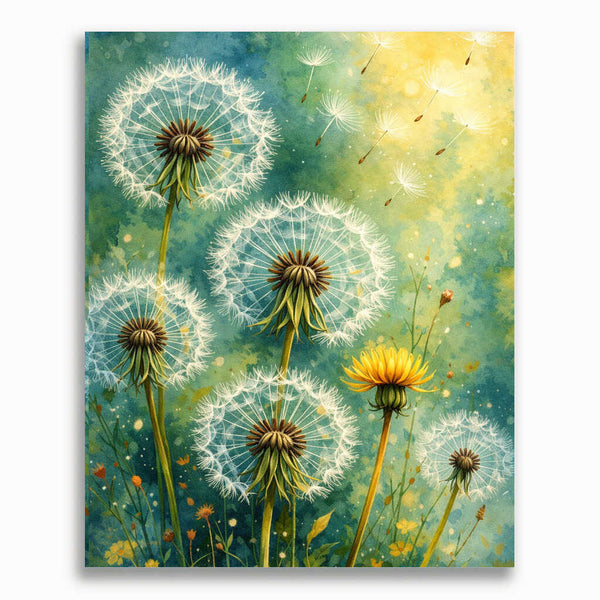 Malen nach Zahlen - Pusteblumen in grün