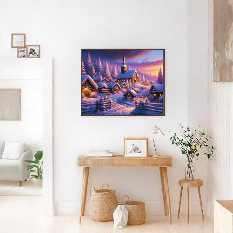 Winterlandschaft, Dorf – Malen nach Zahlen