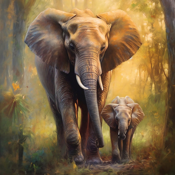 Elefant mit Kalb - Malen nach Zahlen