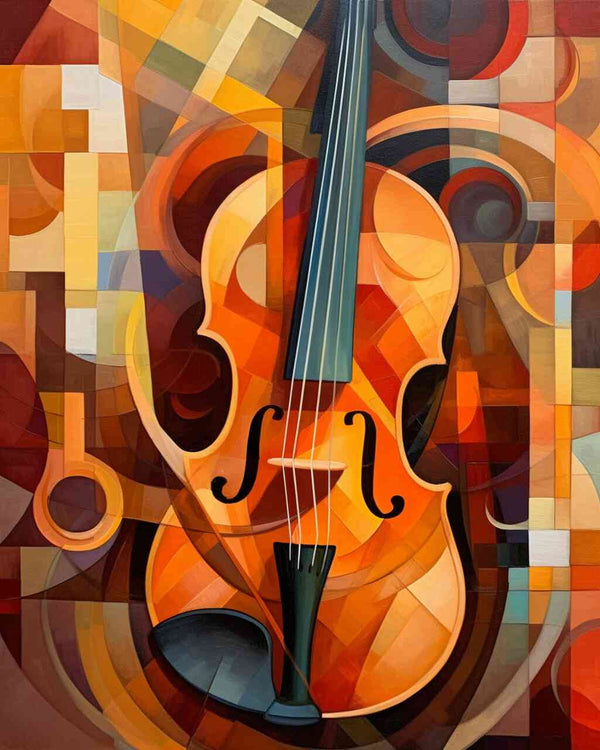 Abstrakte Malen nach Zahlen - Sinfonie der Formen mit Geige und warmen Orangetönen und Braunschattierungen