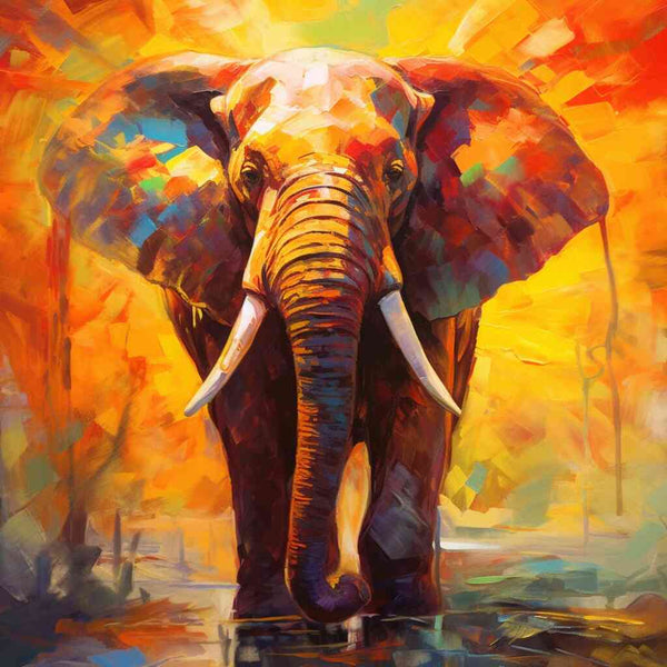 Impressionist Elephant in Sunlit Colors - Majestic Elephant Painting in Vibrant Orange, Red, and Yellow Tones - Malen nach Zahlen