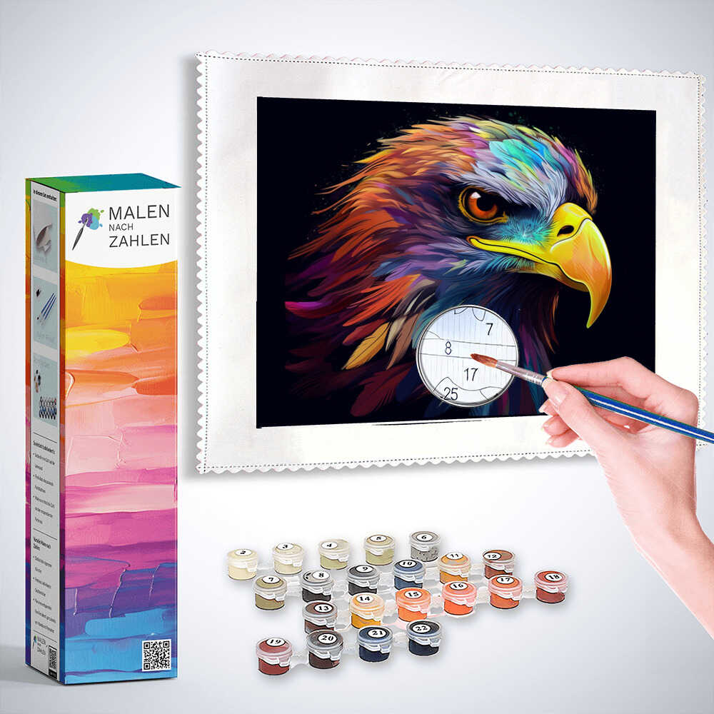 Malen nach Zahlen - Farbenpracht des Geistes, farbenfrohes Adler-Kunstwerk mit vitalen Details und leuchtenden Farben, inkl. Malutensilien