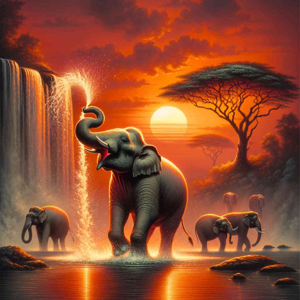 Malen nach Zahlen - Elefant mit Wasserfontaine