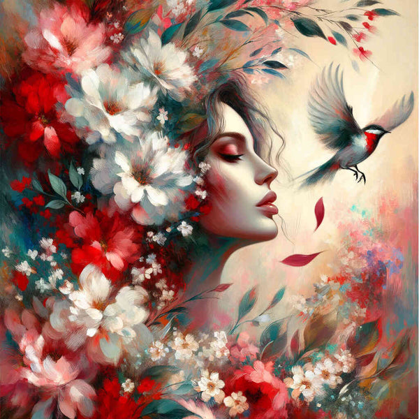 Frauenportrait mit Blumen – Malen nach Zahlen