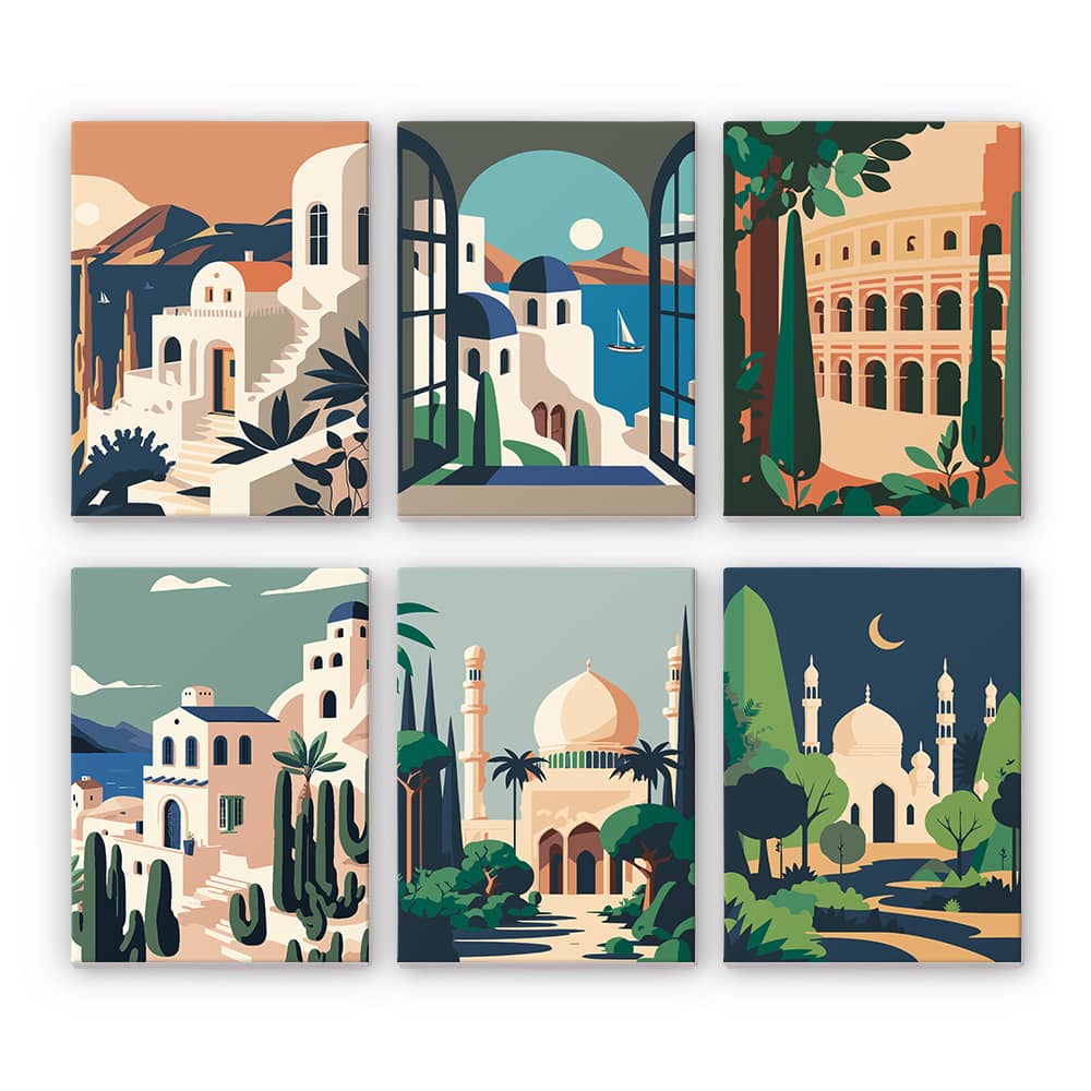 Mediterrane Oasen 6er SET - Mini Malen nach Zahlen