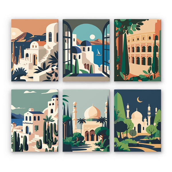 Mediterrane Oasen 6er SET - Mini Malen nach Zahlen