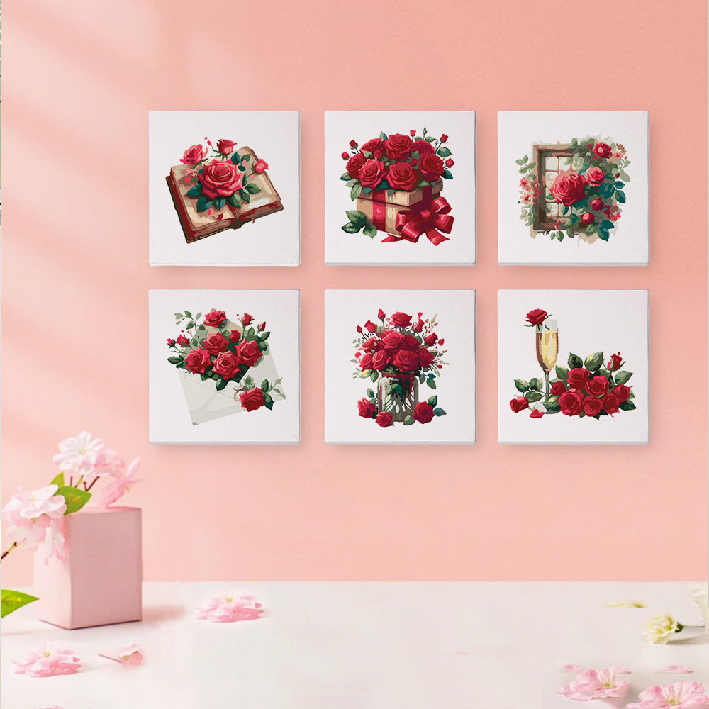 Rote Rosen 6er SET - Mini Malen nach Zahlen