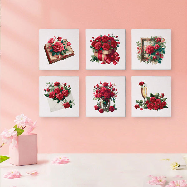 Rote Rosen 6er SET - Mini Malen nach Zahlen