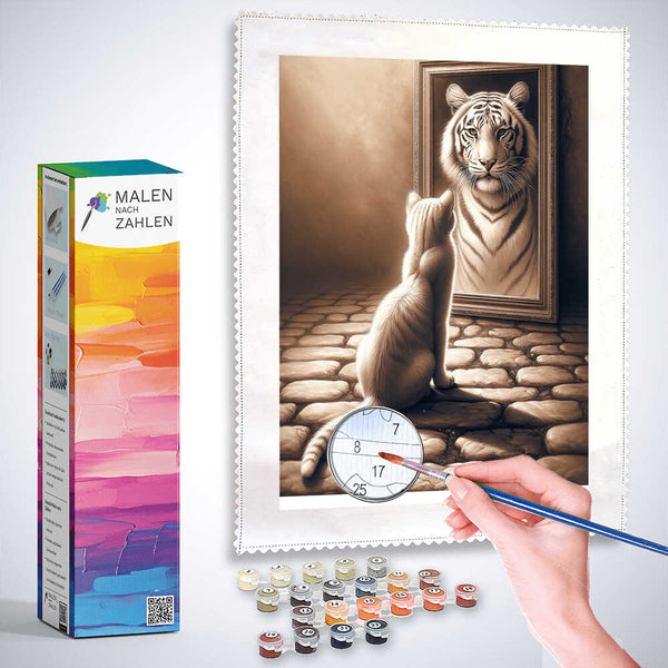 Malen nach Zahlen - Katze Weißer Tiger Spiegelbild