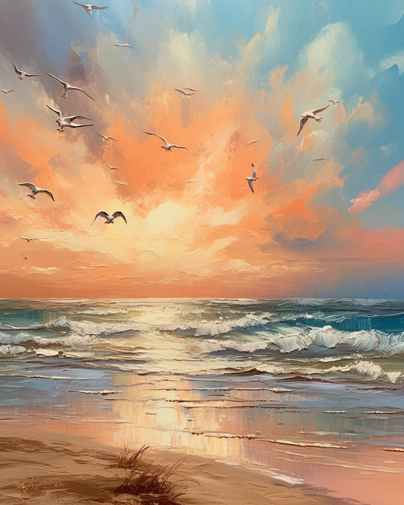 Strand, Meer mit Möwen – Malen nach Zahlen
