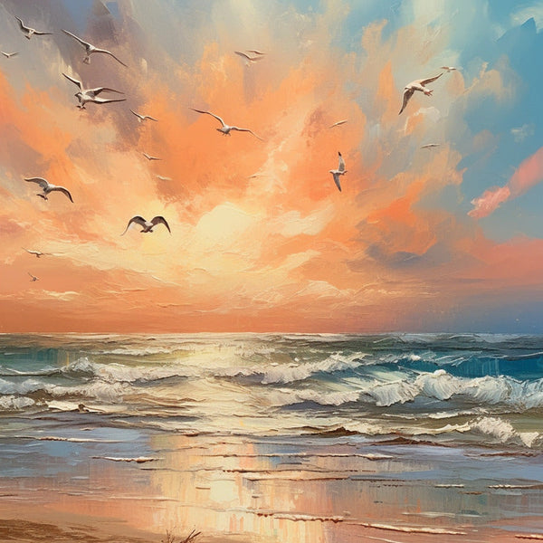 Strand, Meer mit Möwen – Malen nach Zahlen