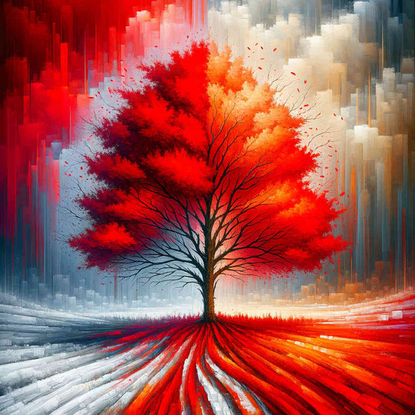Malen nach Zahlen - Jahreszeiten Baum, Rottöne
