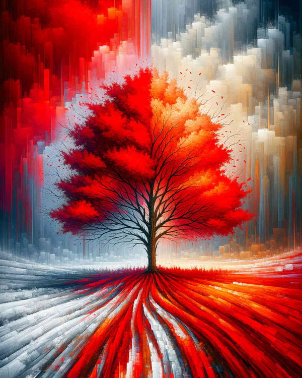 Malen nach Zahlen - Jahreszeiten Baum, Rottöne