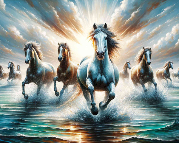 Pferde, Wasser - Malen nach Zahlen