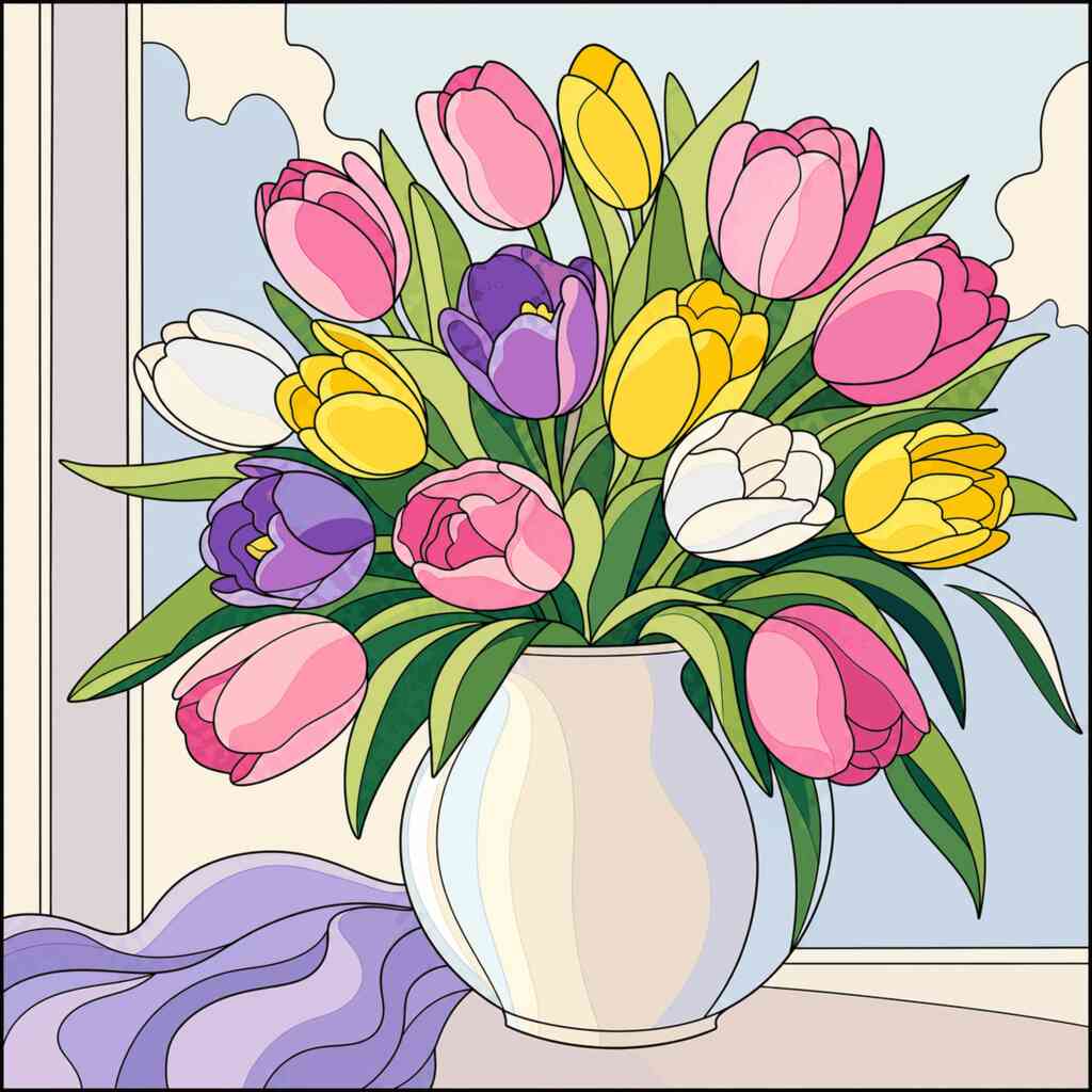 Malen nach Zahlen - Frühlingserwachen – Ein Meer aus Tulpen