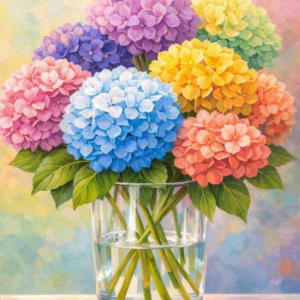 Malen nach Zahlen - Regenbogen Blumenstrauß, Hortensie