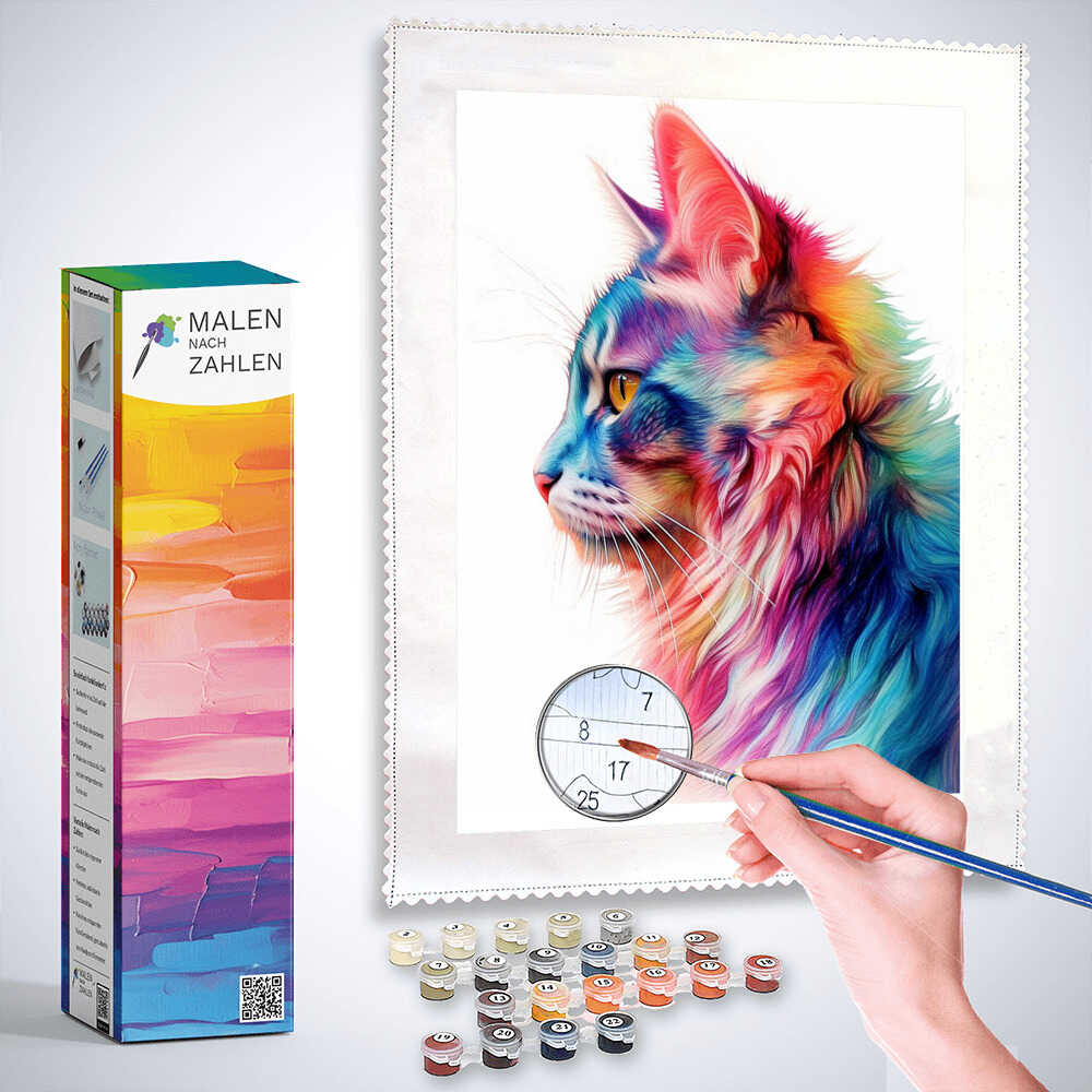 Katze im Profil, Farbenfroh - Malen nach Zahlen