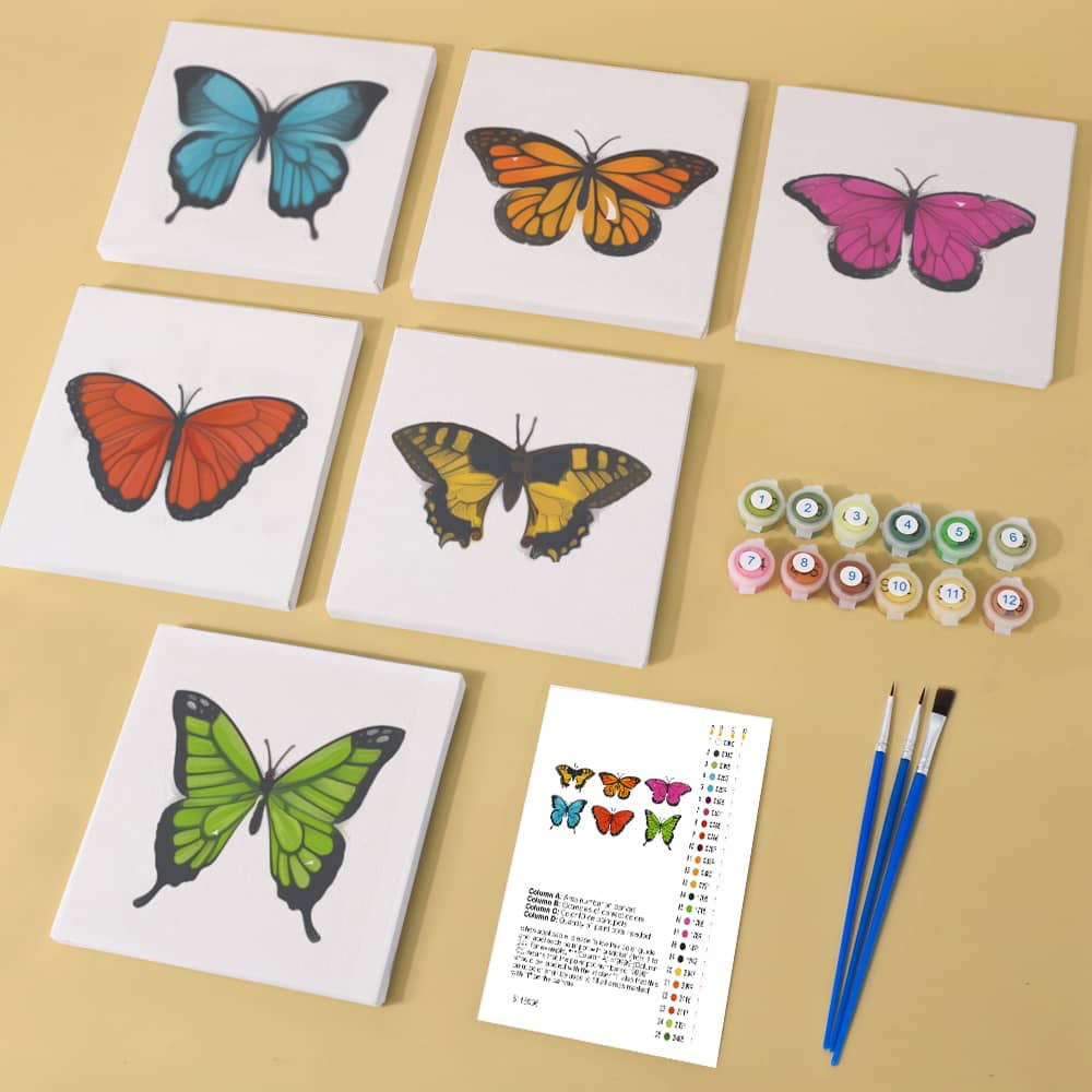 Schmetterlings-Pracht 6er SET - Mini Malen nach Zahlen