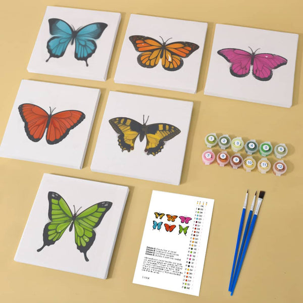 Schmetterlings-Pracht 6er SET - Mini Malen nach Zahlen