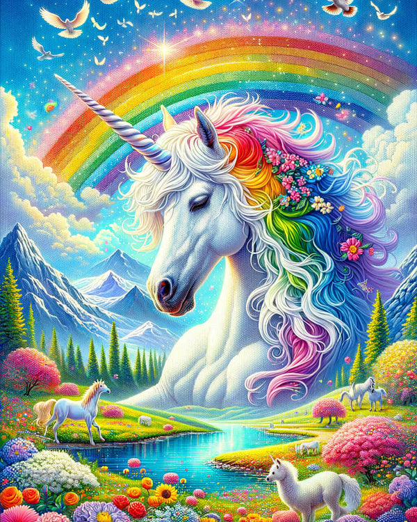 Regenbogen und Einhorn – Malen nach Zahlen