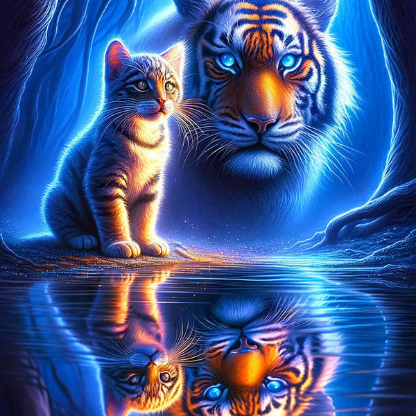 Malen nach Zahlen - Kleine Katze Großer Tiger Spiegelbild