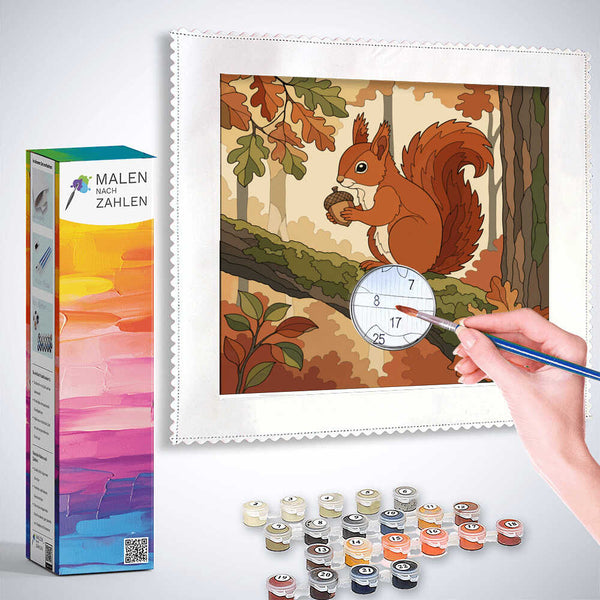 Malen nach Zahlen - Herbstzauber – Das neugierige Eichhörnchen