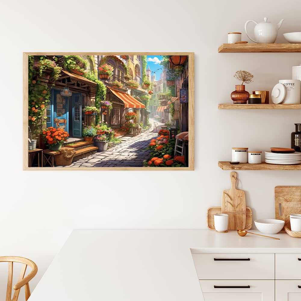 Laterne, lebendige Gasse - Malen nach Zahlen