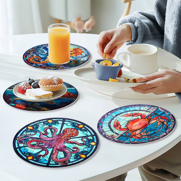 Tischset 4er Set, Meeresbewohner - Malen nach Zahlen