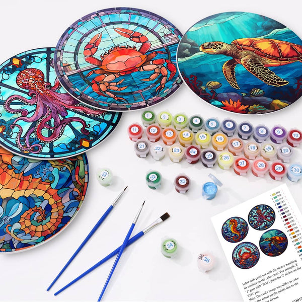 Tischset 4er Set, Meeresbewohner - Malen nach Zahlen