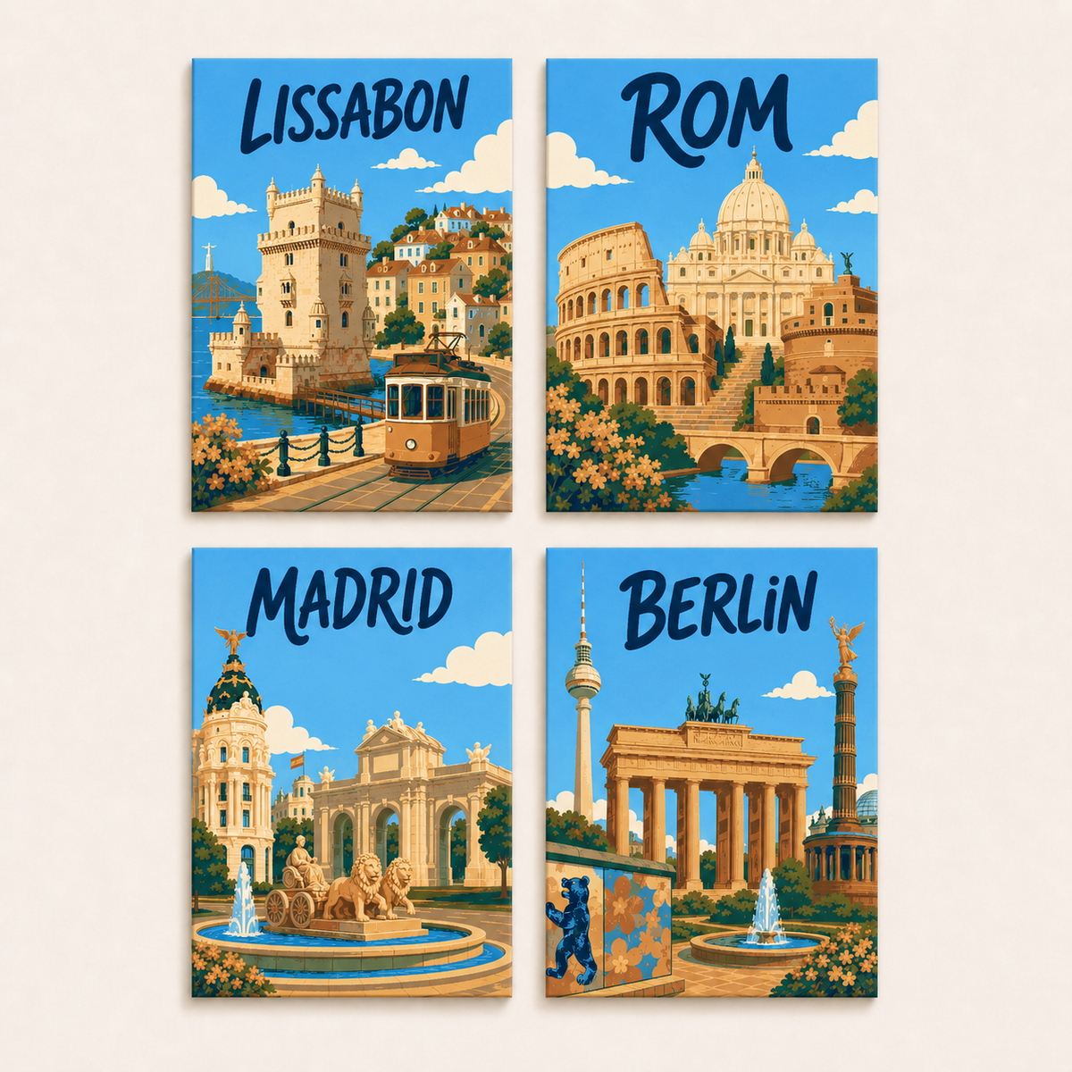 Europäische Städte 4er SET - Mini Malen nach Zahlen
