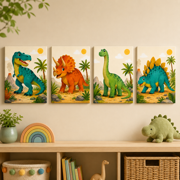 Dino Abenteuer 4er SET - Mini Malen nach Zahlen