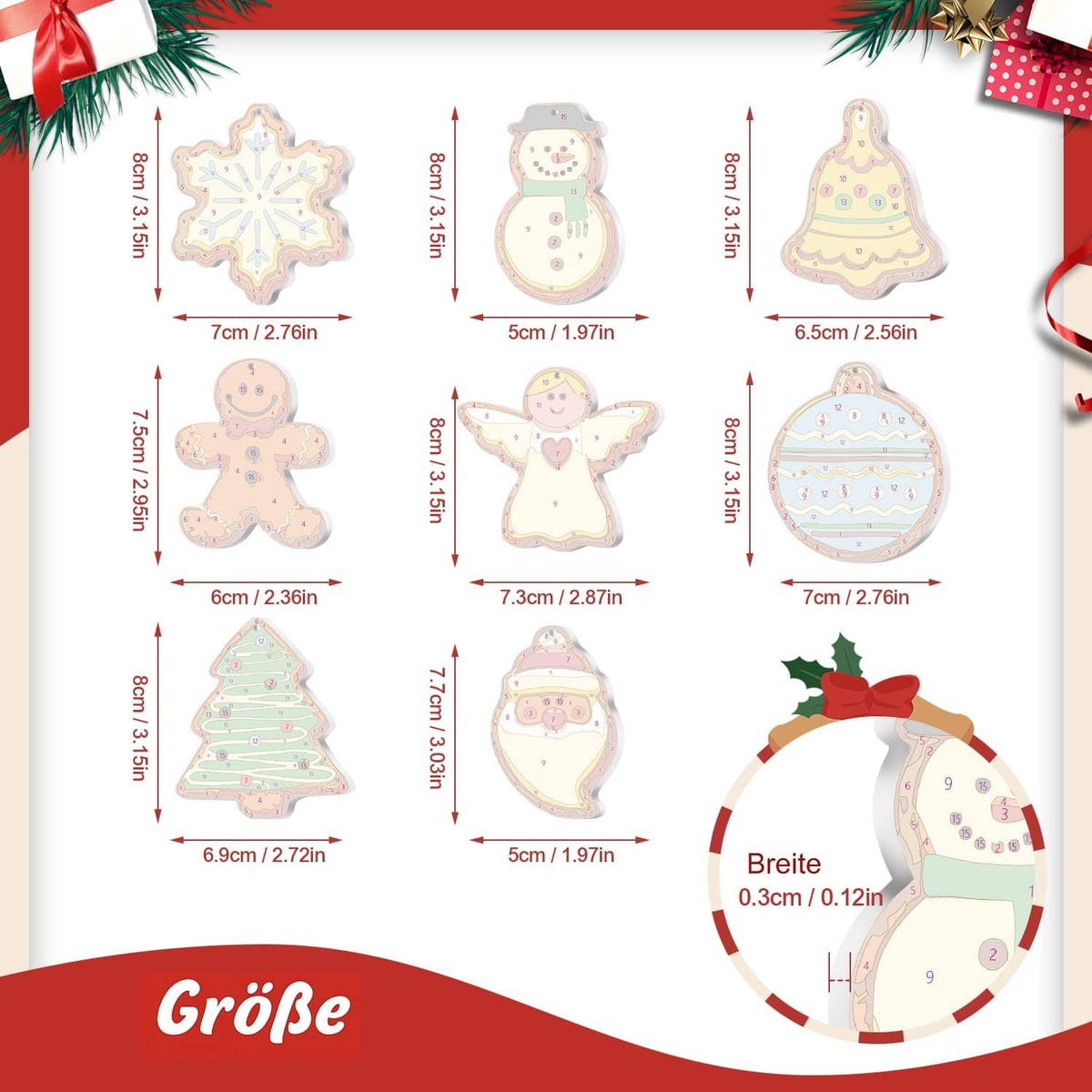Weihnachtsanhänger Klassisch 8er Set - Malen nach Zahlen