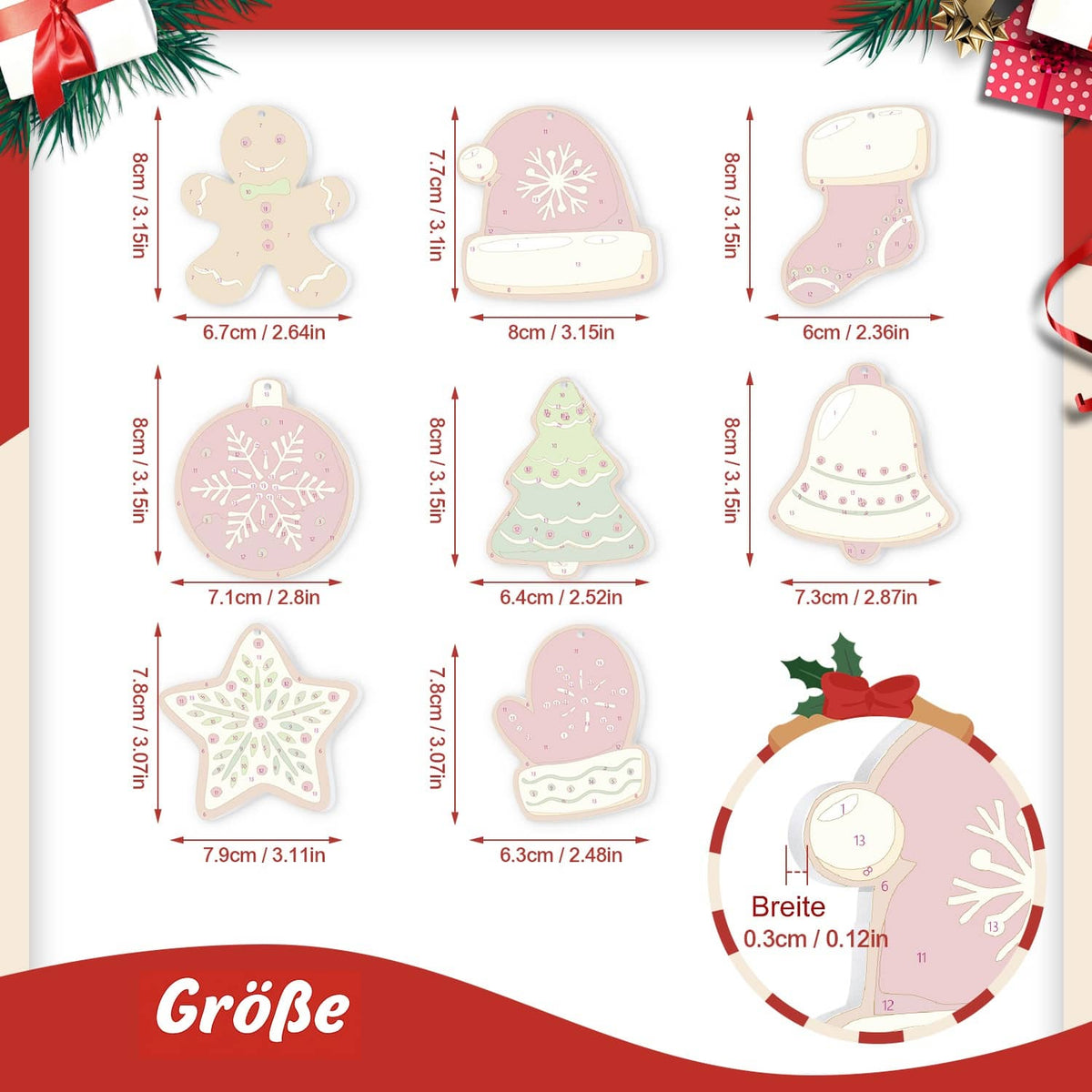 Weihnachtsanhänger Klassisch 8er Set - Malen nach Zahlen