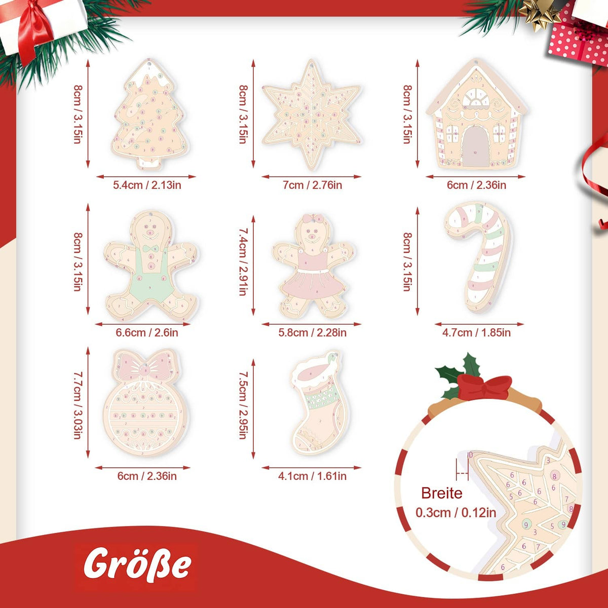 Weihnachtsanhänger Klassisch 8er Set - Malen nach Zahlen